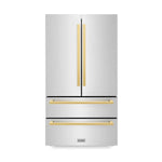 Load image into Gallery viewer, ZLINE Autograph Edition 36 in. 22.5 cu. ft. Counter-Depth French Door Refrigerator with Ice Maker in Fingerprint-Resistant Stainless Steel with Polished Gold Modern Handles (RFMZ-36-FG)