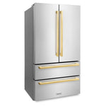 Load image into Gallery viewer, ZLINE Autograph Edition 36 in. 22.5 cu. ft. Counter-Depth French Door Refrigerator with Ice Maker in Fingerprint-Resistant Stainless Steel with Polished Gold Modern Handles (RFMZ-36-FG)