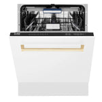 Load image into Gallery viewer, ZLINE Autograph Edition 24 in. 3rd Rack Top Control Tall Tub Dishwasher in White Matte with Polished Gold Accent Handle, 51dBa (DWVZ-WM-24-G)