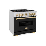 Load image into Gallery viewer, ZLINE Autograph Edition 36 in. 5.2 cu. ft. Classic Dual Fuel Range with 6 Burner Gas Cooktop and Electric Convection Oven in Satin Stainless Steel with Polished Gold Accents (CDRSZ-36-G)