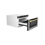 Load image into Gallery viewer, ZLINE Autograph Edition 24 in. 1.2 cu. ft. Built-in Microwave Drawer with a Traditional Handle in Stainless Steel and Polished Gold Accents (MWDZ-1-H-G)