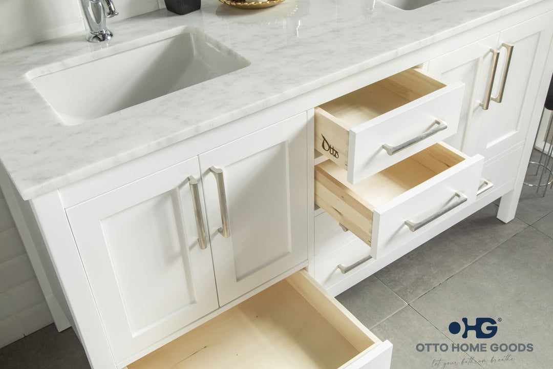 Ashley 60" White Double Bowls Bathroom Cabinet