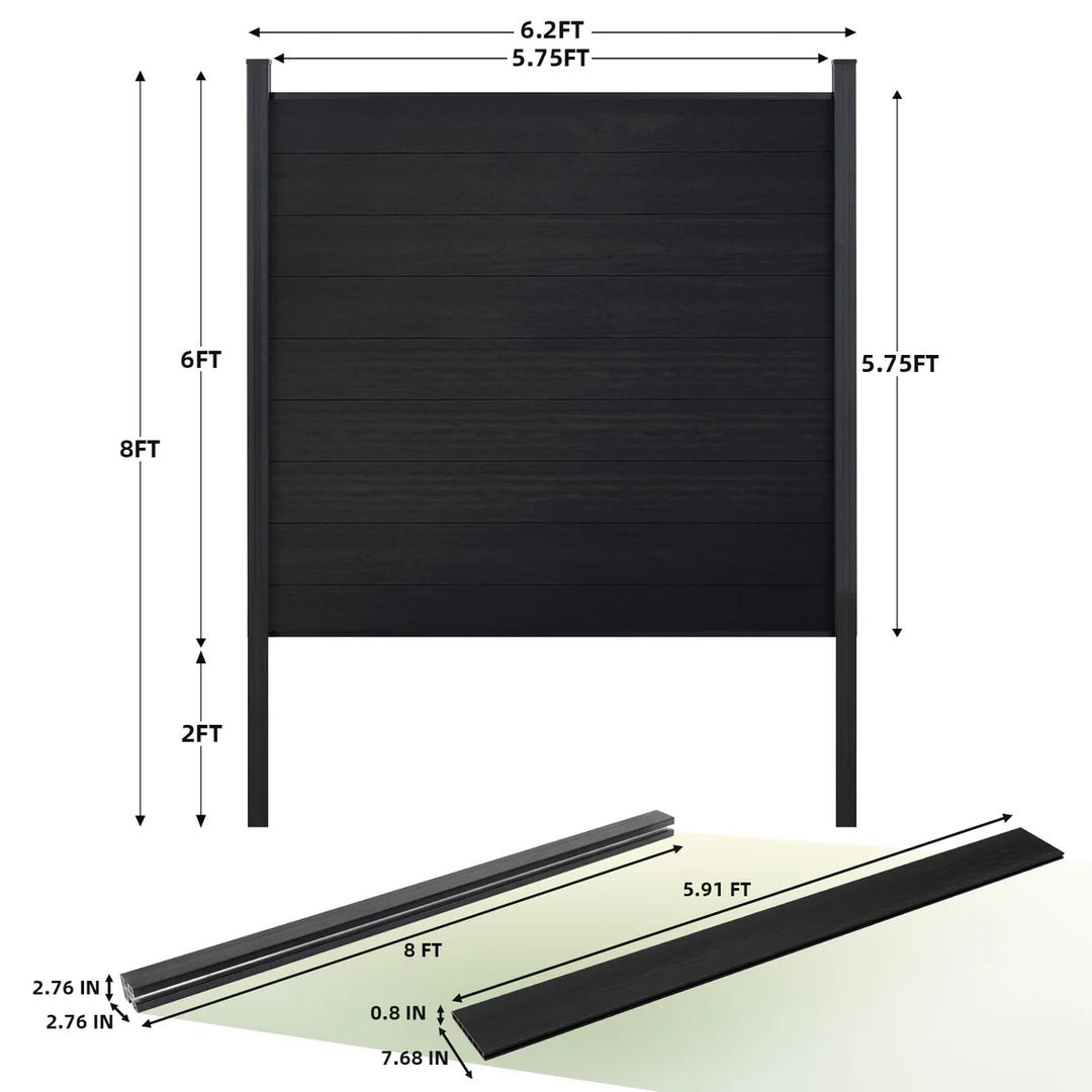 Modern Composite Privacy Fence - Black - Grained Finish with 6x6ft