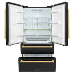 Load image into Gallery viewer, ZLINE Autograph Edition 36 in. 22.5 cu. ft. Counter-Depth French Door Refrigerator with Ice Maker in Fingerprint-Resistant Black Stainless Steel and Polished Gold Modern Handles (RFMZ-36-BS-FG)
