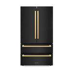 Load image into Gallery viewer, ZLINE Autograph Edition 36 in. 22.5 cu. ft. Counter-Depth French Door Refrigerator with Ice Maker in Fingerprint-Resistant Black Stainless Steel and Polished Gold Modern Handles (RFMZ-36-BS-FG)

