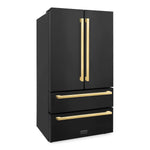Load image into Gallery viewer, ZLINE Autograph Edition 36 in. 22.5 cu. ft. Counter-Depth French Door Refrigerator with Ice Maker in Fingerprint-Resistant Black Stainless Steel and Polished Gold Modern Handles (RFMZ-36-BS-FG)
