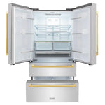 Load image into Gallery viewer, ZLINE Autograph Edition 36 in. 22.5 cu. ft. Counter-Depth French Door Refrigerator with Ice Maker in Fingerprint-Resistant Stainless Steel with Polished Gold Modern Handles (RFMZ-36-FG)
