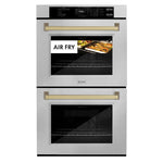 Load image into Gallery viewer, ZLINE 30 in. Autograph Edition Professional True Convection Double Wall Oven with Air Fry and Self Clean in Satin Stainless Steel with Champagne Bronze Handles (WADSZ-30-CB)
