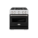 Load image into Gallery viewer, ZLINE 30 in. 4.2 cu. ft. Classic Dual Fuel Range with 4 Burner Gas Cooktop and Electric Convection Oven in Satin Stainless Steel with Black Matte Door (CDRS-BLM-30)
