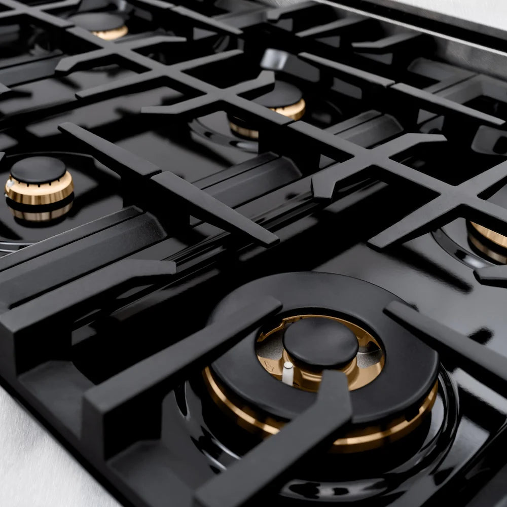 ZLINE Autograph Edition 36 in. 5.2 cu. ft. Classic Dual Fuel Range with 6 Burner Gas Cooktop and Electric Convection Oven in Satin Stainless Steel with Polished Gold Accents (CDRSZ-36-G)