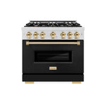 Load image into Gallery viewer, ZLINE Autograph Edition 36 in. 5.2 cu. ft. Classic Dual Fuel Range with 6 Burner Gas Cooktop and Electric Convection Oven in Satin Stainless Steel with Polished Gold Accents (CDRSZ-36-G)
