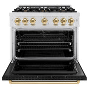 ZLINE Autograph Edition 36 in. 5.2 cu. ft. Classic Dual Fuel Range with 6 Burner Gas Cooktop and Electric Convection Oven in Satin Stainless Steel with Polished Gold Accents (CDRSZ-36-G)