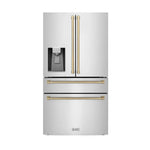 Load image into Gallery viewer, ZLINE Autograph Edition 36 in. 21.6 cu. ft. Counter-Depth French Door Refrigerator with Water and Ice Dispenser in Fingerprint-Resistant Stainless Steel with Champagne Bronze Traditional Handles (RFMZ-W-36-CB)
