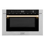 Load image into Gallery viewer, ZLINE Autograph Edition 24 in. 1.2 cu. ft. Built-in Microwave Drawer with a Traditional Handle in Stainless Steel and Polished Gold Accents (MWDZ-1-H-G)
