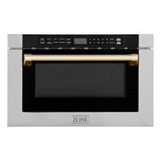 ZLINE Autograph Edition 24 in. 1.2 cu. ft. Built-in Microwave Drawer with a Traditional Handle in Stainless Steel and Polished Gold Accents (MWDZ-1-H-G)