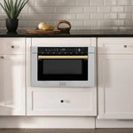 Load image into Gallery viewer, ZLINE Autograph Edition 24 in. 1.2 cu. ft. Built-in Microwave Drawer with a Traditional Handle in Stainless Steel and Polished Gold Accents (MWDZ-1-H-G)
