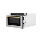 Load image into Gallery viewer, ZLINE Autograph Edition 24 in. 1.2 cu. ft. Built-in Microwave Drawer with a Traditional Handle in Stainless Steel and Polished Gold Accents (MWDZ-1-H-G)
