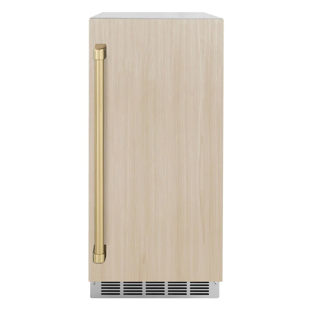 ZLINE Autograph Edition 15 in. Touchstone Clear Cube Ice Maker with Drain Pump and Panel Ready Door with Champagne Bronze Handle (ICCDPZ-15-CB)
