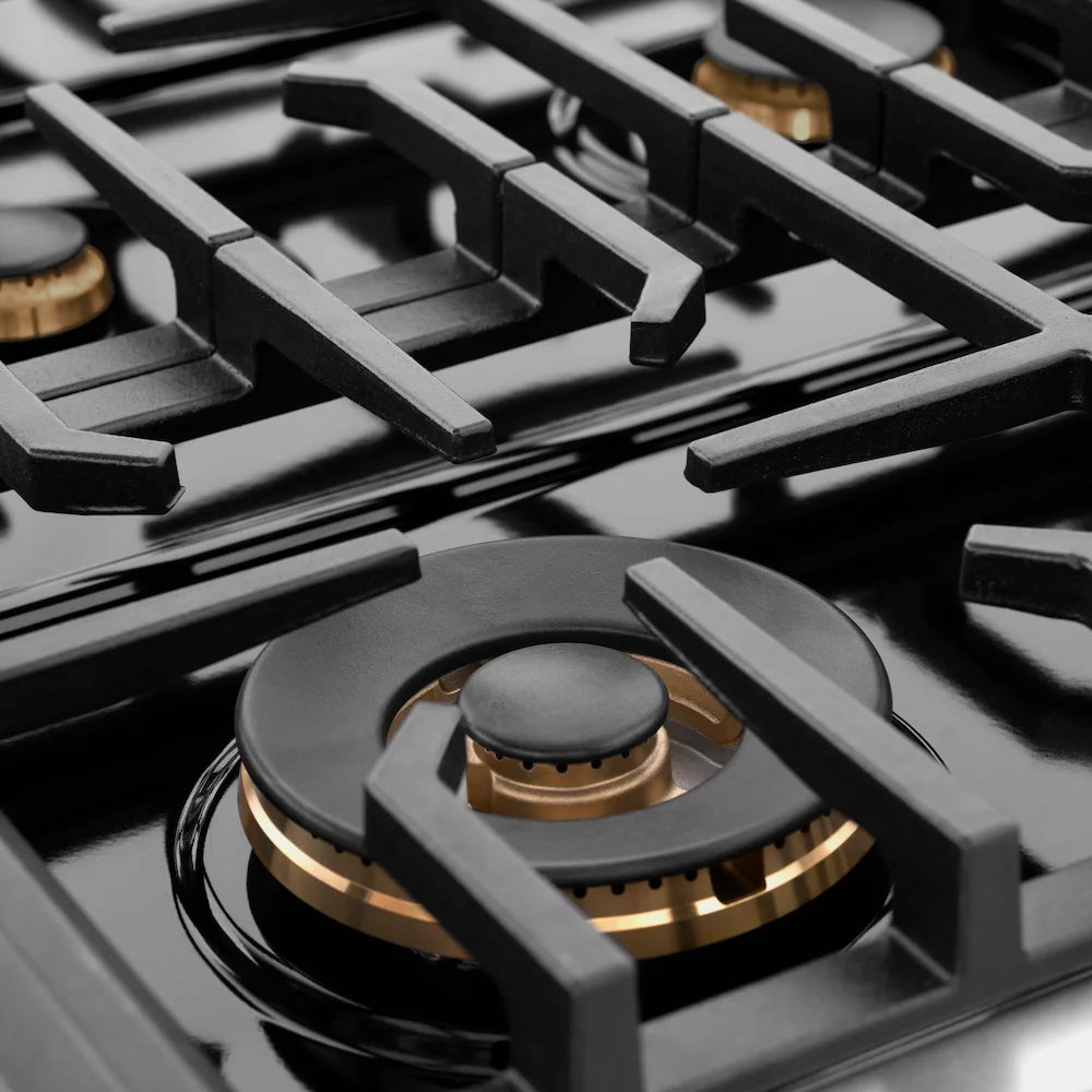 ZLINE Autograph Edition 36 in. Paramount Gas Rangetop with 6 Burners and Porcelain Cooktop in Satin Stainless Steel with Matte Black Accents (SRTSZ-36-MB)