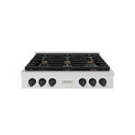 Load image into Gallery viewer, ZLINE Autograph Edition 36 in. Paramount Gas Rangetop with 6 Burners and Porcelain Cooktop in Satin Stainless Steel with Matte Black Accents (SRTSZ-36-MB)
