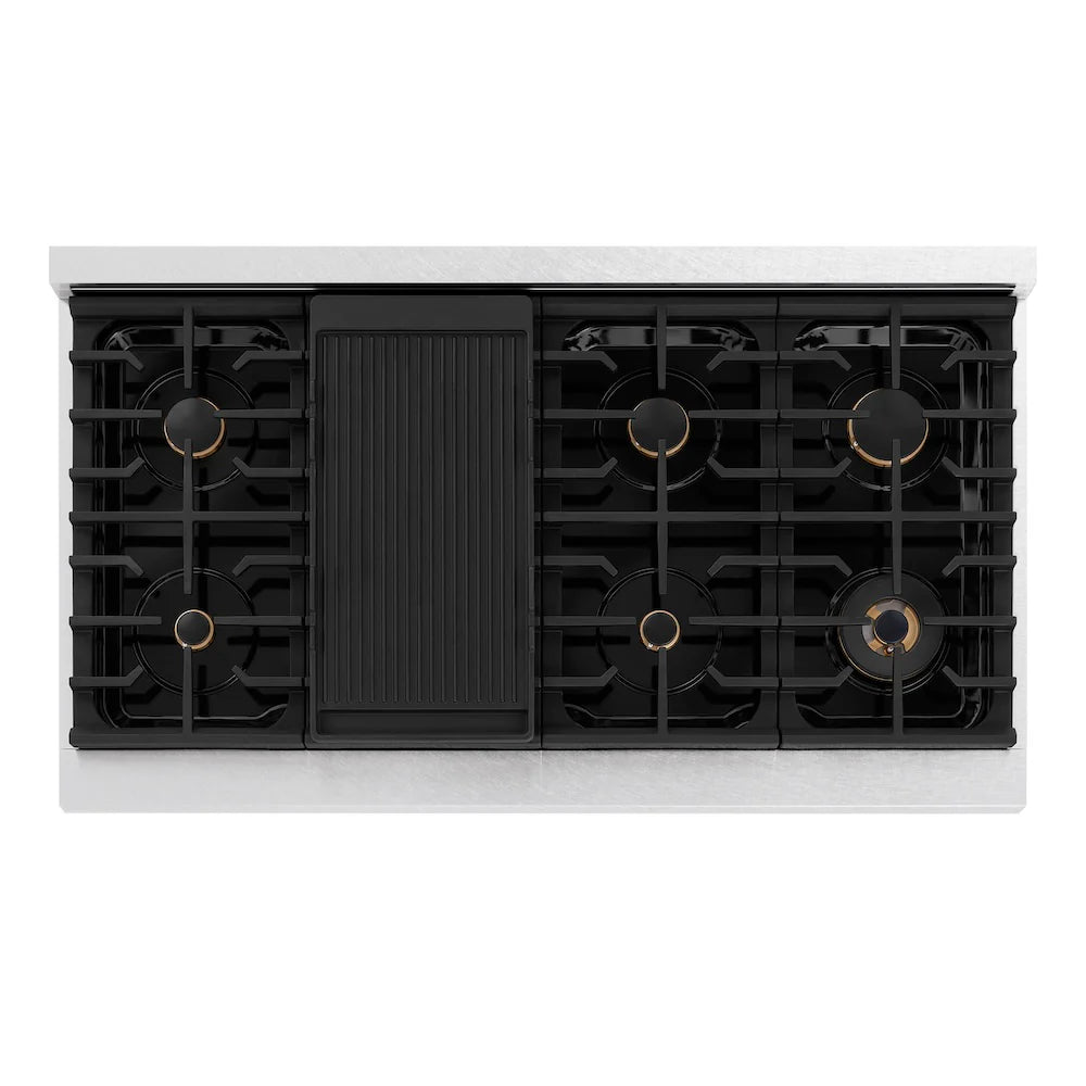 ZLINE Autograph Edition 48 in. Paramount Gas Rangetop with 8 Burners and Porcelain Cooktop in Satin Stainless Steel with Champagne Bronze Accents (SRTSZ-48-CB)
