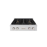 ZLINE 30 in. Paramount Gas Rangetop with 4 Brass Burners and Porcelain Cooktop in Stainless Steel (SRT-BR-30)