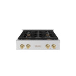 Load image into Gallery viewer, ZLINE Autograph Edition 30 in. Paramount Gas Rangetop with 4 Burners and Porcelain Cooktop in Stainless Steel with Champagne Bronze Accents (SRTZ-30-CB)
